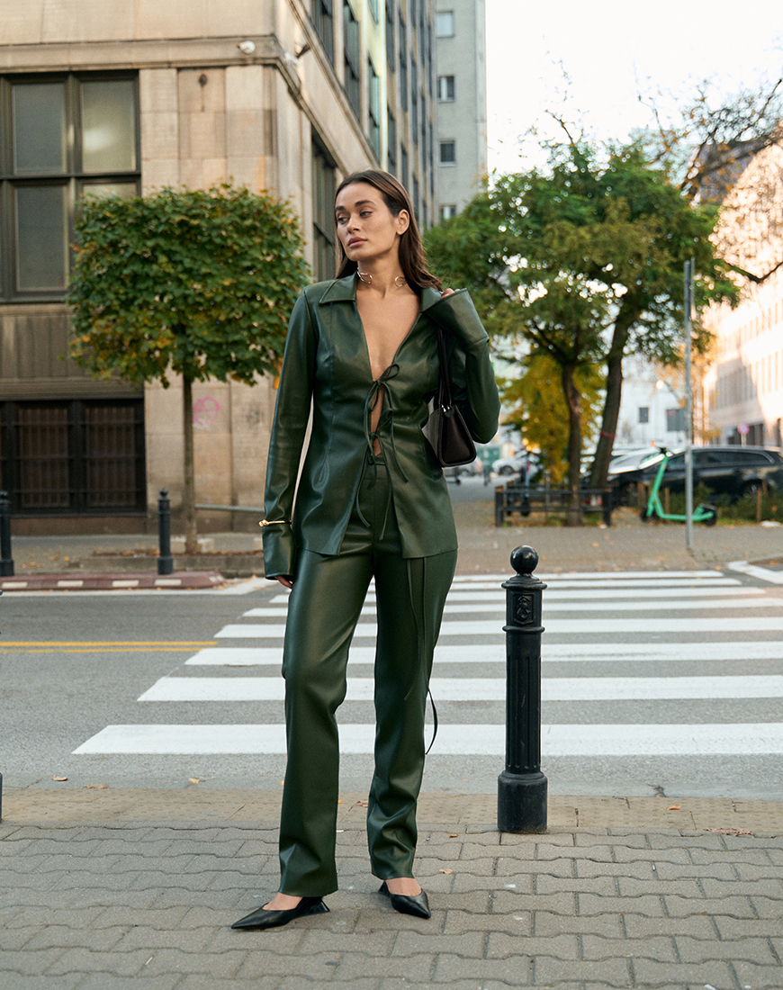 IMG_6836 2 Костюм на зав'язки з еко-шкіри хакі ROSCA (RSC_SUIT_el_lc_005) - фото 2