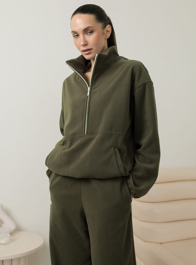 Світшот флісовий на півблискавці хакі MMSW (MMSW_СФНП-W26-KH)