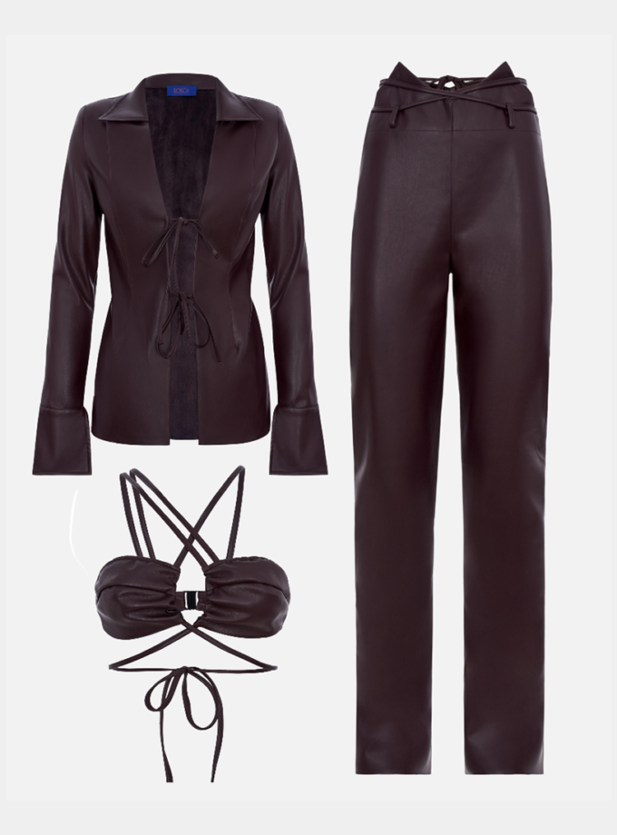 Костюм на зав'язки з еко-шкіри бордовий ROSCA (RSC_SUIT_el_lc_003)