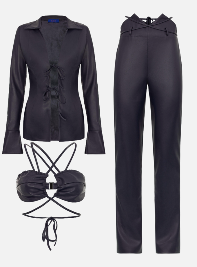 Костюм на зав'язки з еко-шкіри графітовий ROSCA (RSC_SUIT_el_lc_001)