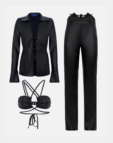 Костюм на зав'язки з еко-шкіри чорний ROSCA (RSC_SUIT_el_lc_004) - фото 2