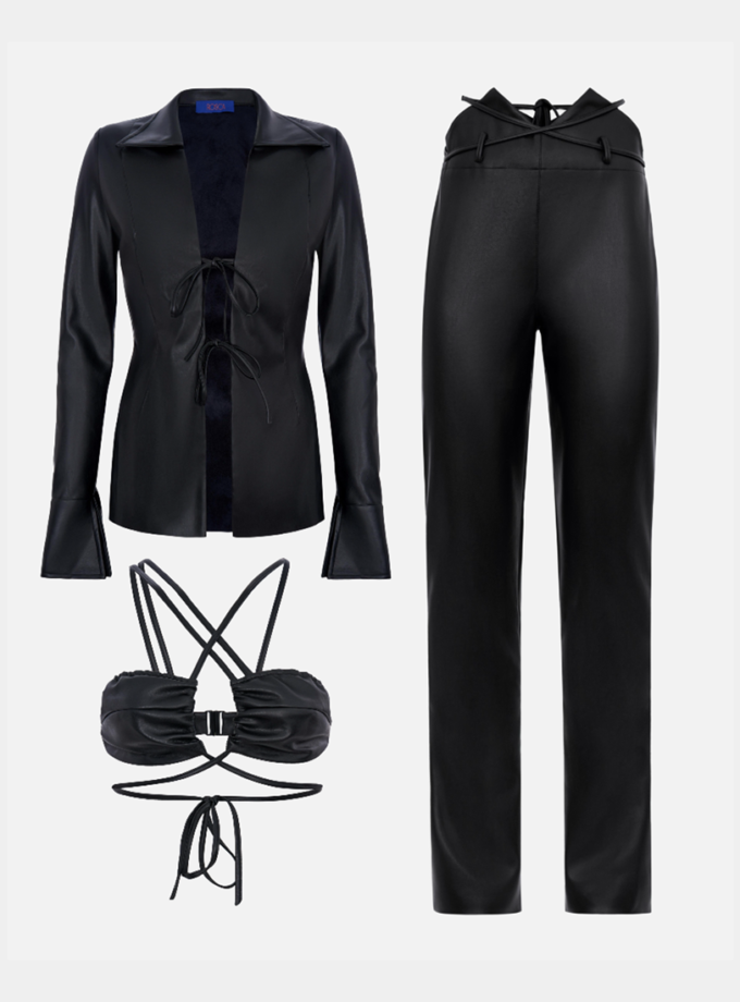 Костюм на зав'язки з еко-шкіри чорний ROSCA (RSC_SUIT_el_lc_004)