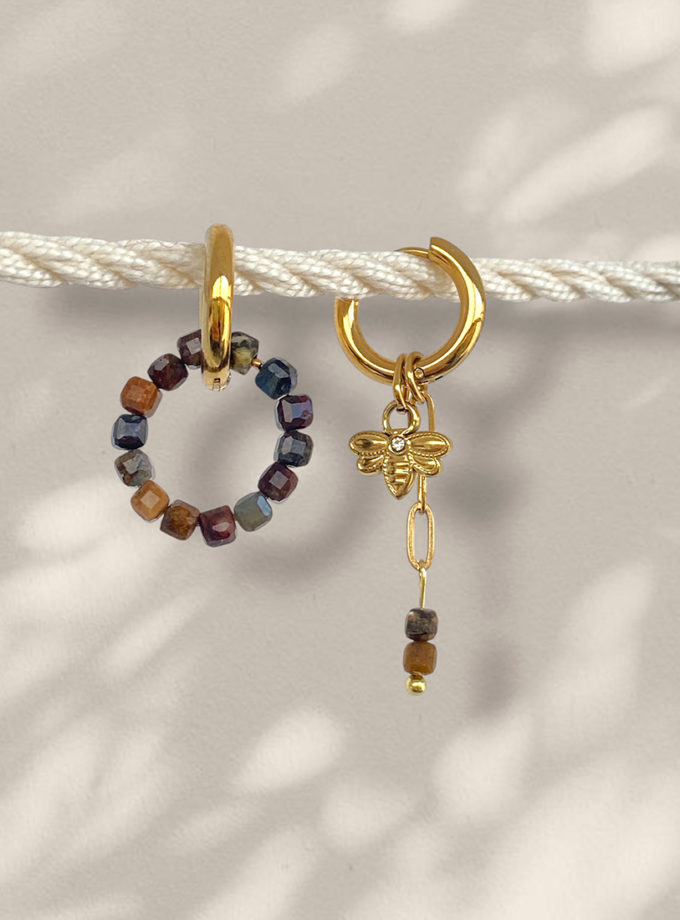 Cережки Натуральне каміння з позолоченою бджілкою NSTONE (NST_NS53)