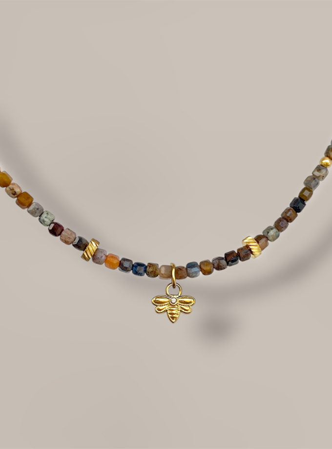 Намисто з натурального каміння і позолоченою бджілкою NSTONE (NST_NS52)