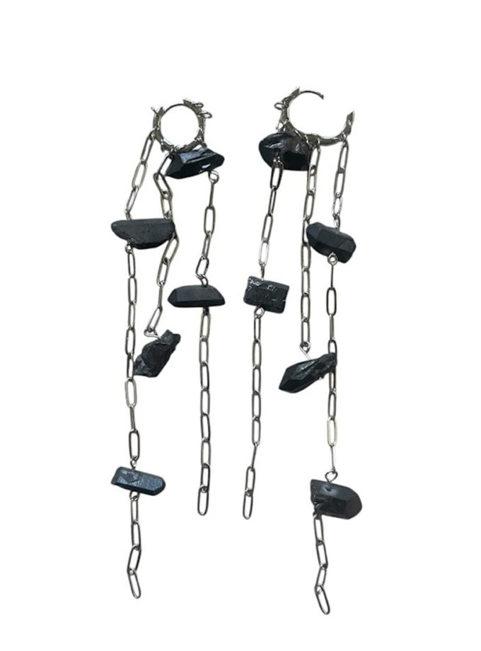 Сережки ланцюжки з  графітовим кварцем SMART JEWELRY (SJ_029)