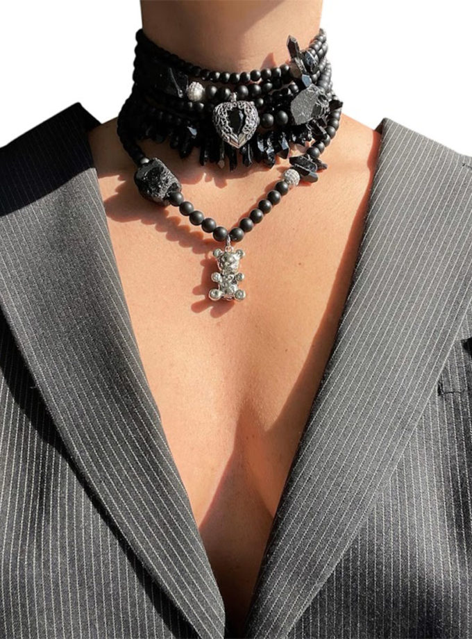 Чокер чорний з ведмедиком і серцем SMART JEWELRY (SJ_027)