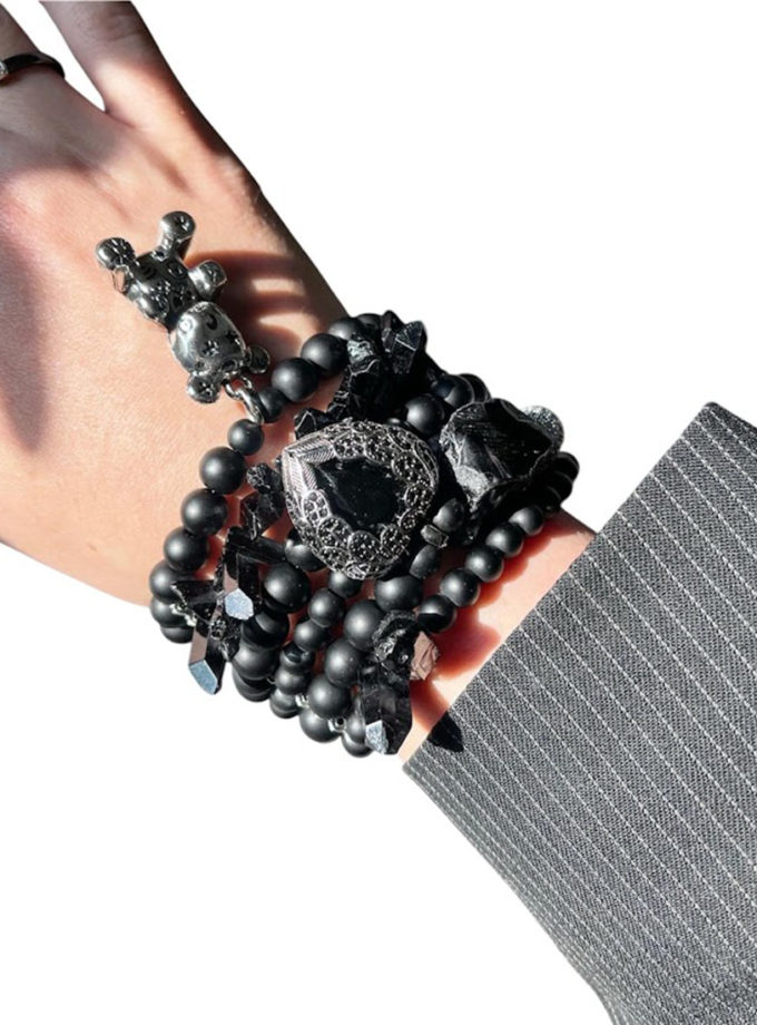 Браслете чорний з ведмедиком і серцем SMART JEWELRY (SJ_028)