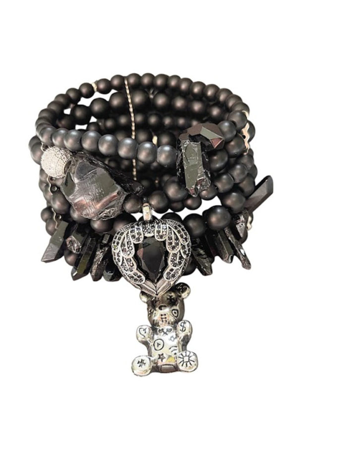 Браслете чорний з ведмедиком і серцем SMART JEWELRY (SJ_028)