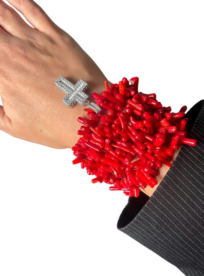 Браслет червоний корал з хрестом SMART JEWELRY (SJ_025)