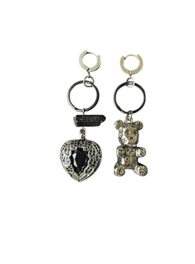 Сережки з чорним кварцем, серцем і ведмедиком SMART JEWELRY (SJ_035)