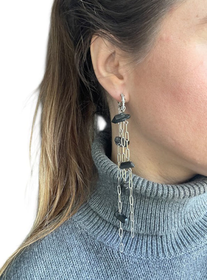 Сережки ланцюжки з  графітовим кварцем SMART JEWELRY (SJ_029)