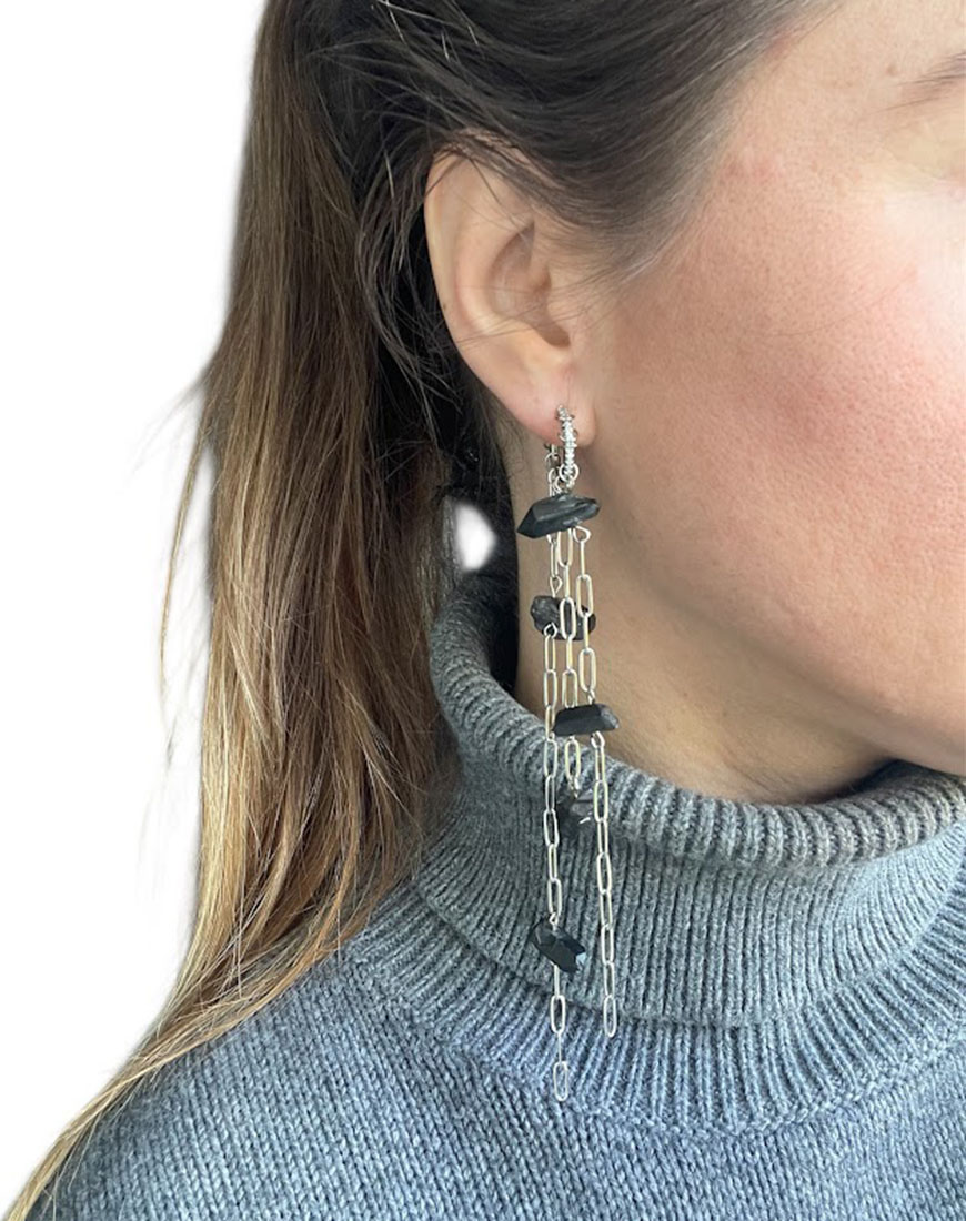 Photoroom_20260124_220441 Сережки ланцюжки з графітовим кварцем SMART JEWELRY (SJ_029) - фото 2