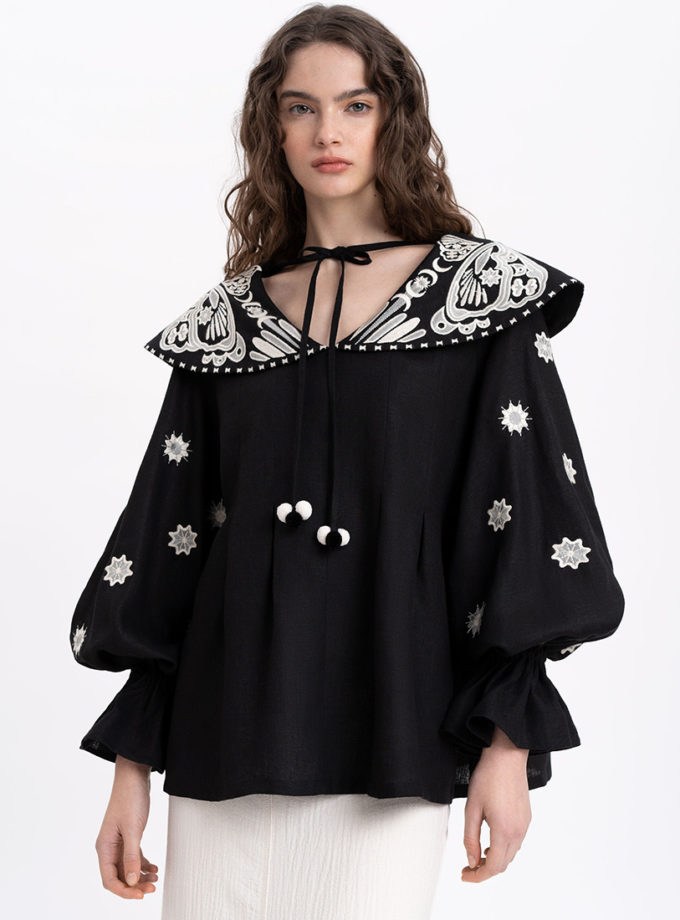 Лляна вишита блуза з розлогим коміром Легіт ETNODIM (ETN_ilehit)