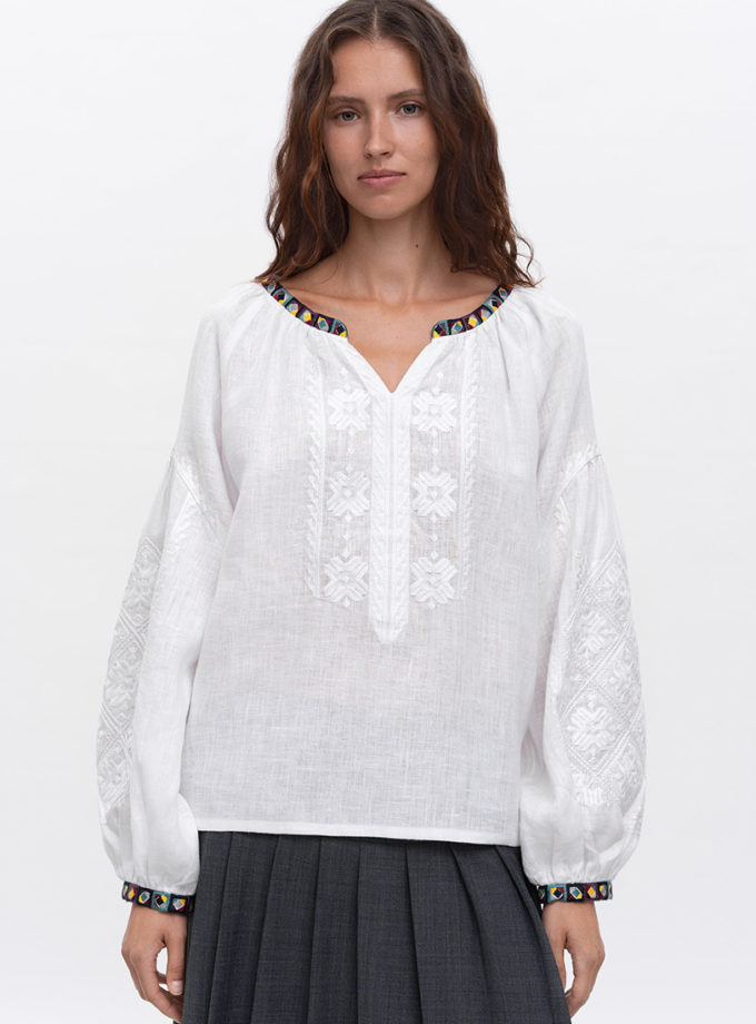 Біла вишиванка з геометричним орнаментом Siayvo ETNODIM (ETN_Siayvo)