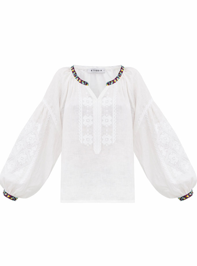Біла вишиванка з геометричним орнаментом Siayvo ETNODIM (ETN_Siayvo)