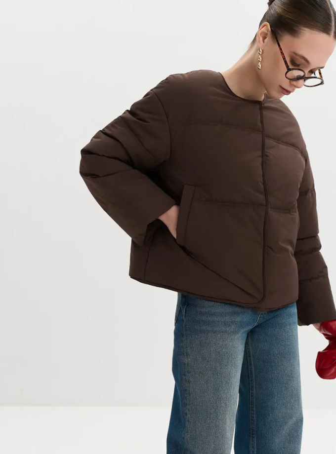 Куртка стьобана без коміра OW 35 коричнева TWICE (TWC_3371-105614-kurtka_br)