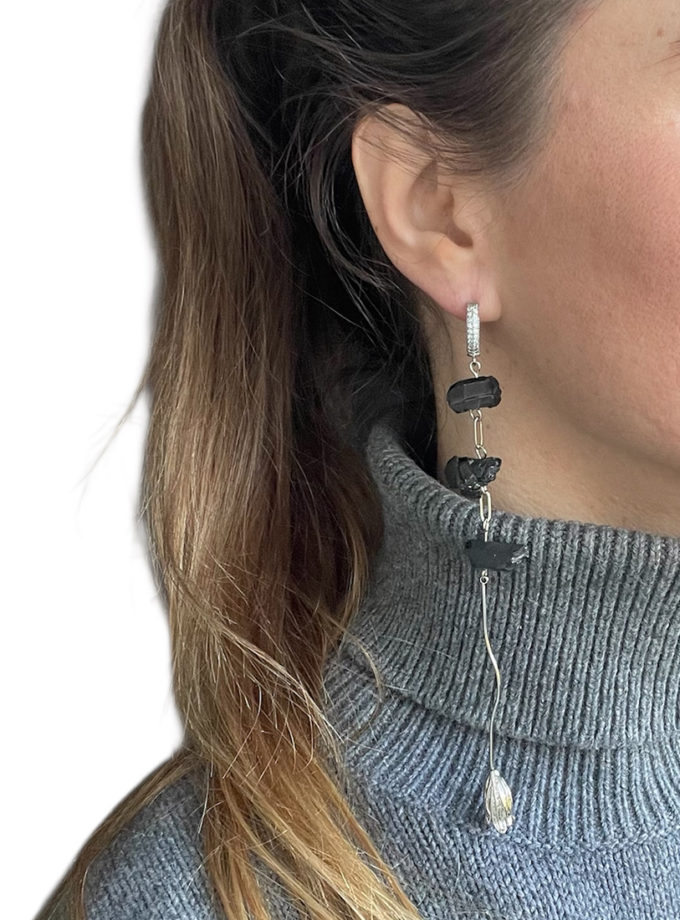 Сережки з сірим кварцом і квіткою SMART JEWELRY (SJ_041)