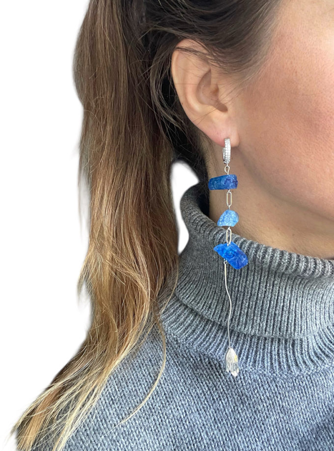 Сережки з синім кварцом і квіткою SMART JEWELRY (SJ_042)