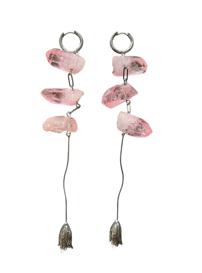 Сережки з рожевим кварцом і квіткою SMART JEWELRY (SJ_040)