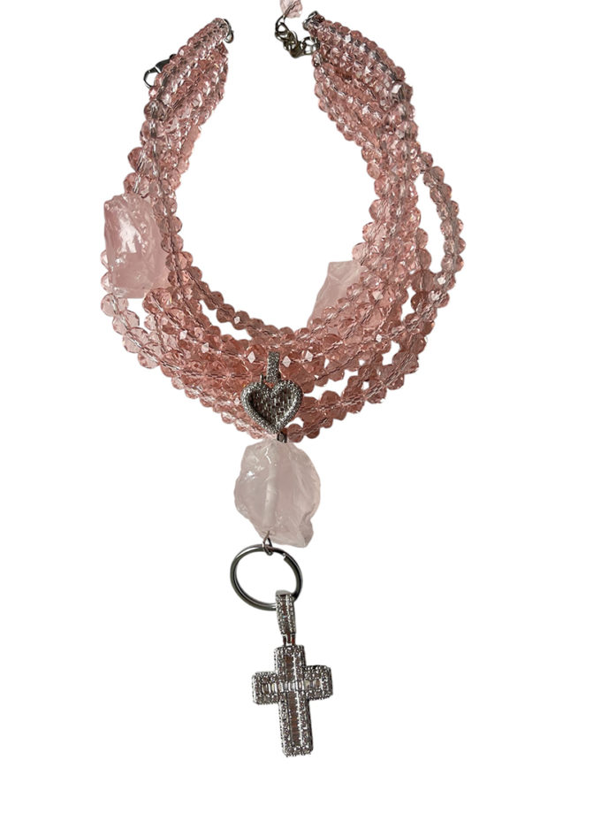 Чокер рожевий з хрестом в серцем SMART JEWELRY (SJ_039)