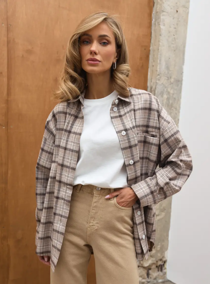 Сорочка бавовняна в клітинку SH102 бежева TWICE (TWC_3403-105756-sorochka_bg)