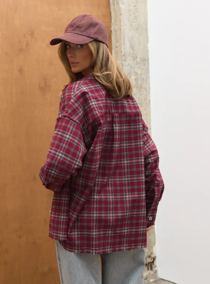 Сорочка в клітинку з акцентними швами TW28 бургунді TWICE (TWC_3379-105643-sorochka_brg)