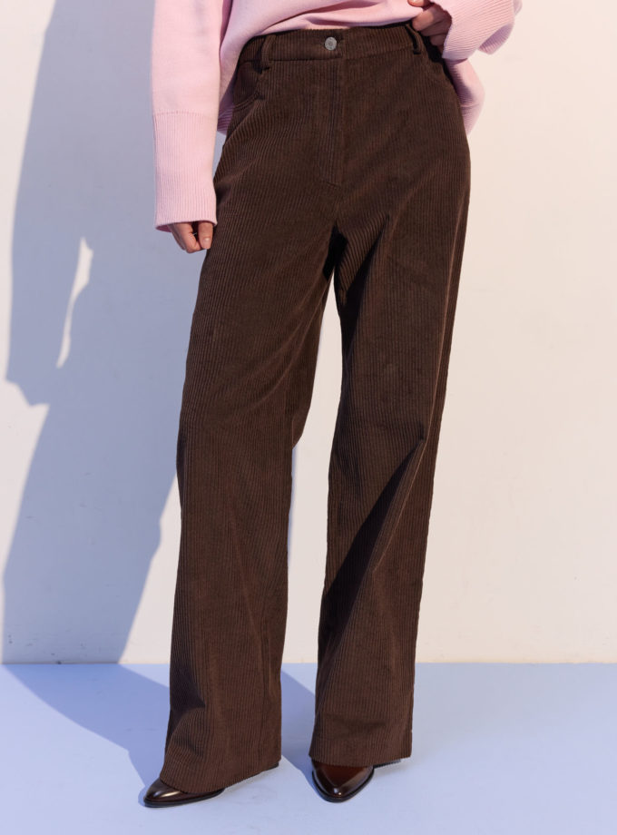 Брюки вільного крою з вельвету шоколадні THE LACE (TLA_00003733)