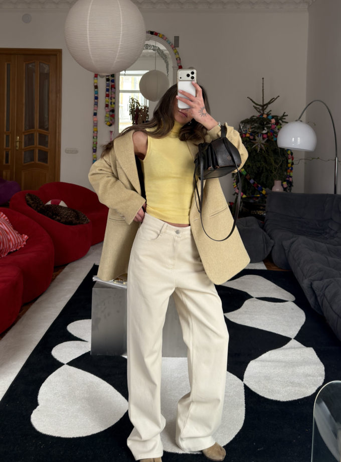 Трикотажний топ із високою горловиною лимонний THE LACE (TLA_00003807)