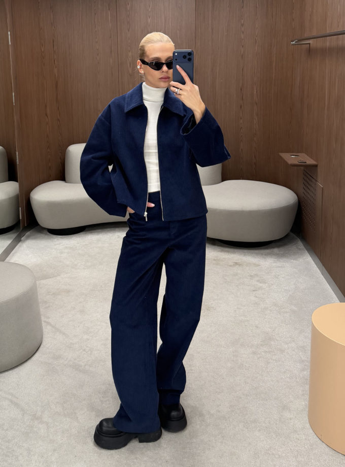 Брюки вільного крою з вельвету Navy blue THE LACE (TLA_00003809)