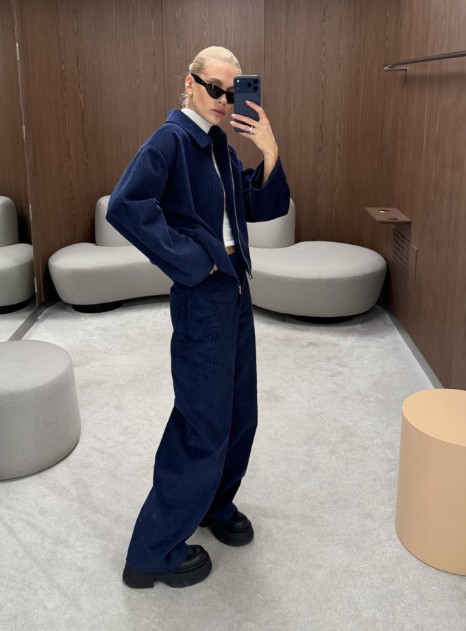 Брюки вільного крою з вельвету Navy blue THE LACE (TLA_00003809)