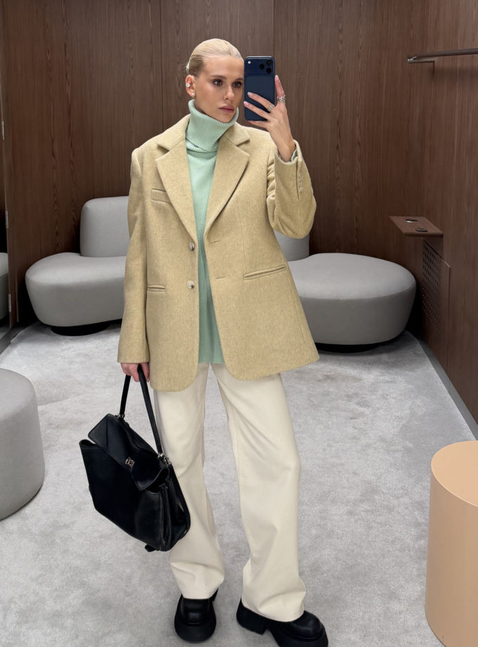 Пальто-жакет вовняний однобортний Warm oatmeal THE LACE (TLA_00003819)