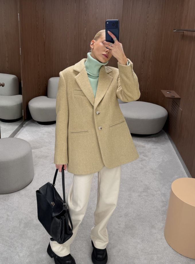 Пальто-жакет вовняний однобортний Warm oatmeal THE LACE (TLA_00003819)