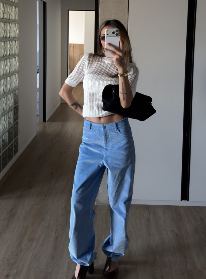 Брюки вільного крою з вельвету блакитні THE LACE (TLA_00003847)