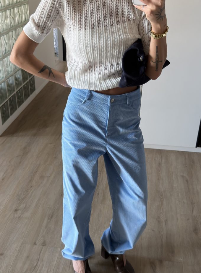 Брюки вільного крою з вельвету блакитні THE LACE (TLA_00003847)