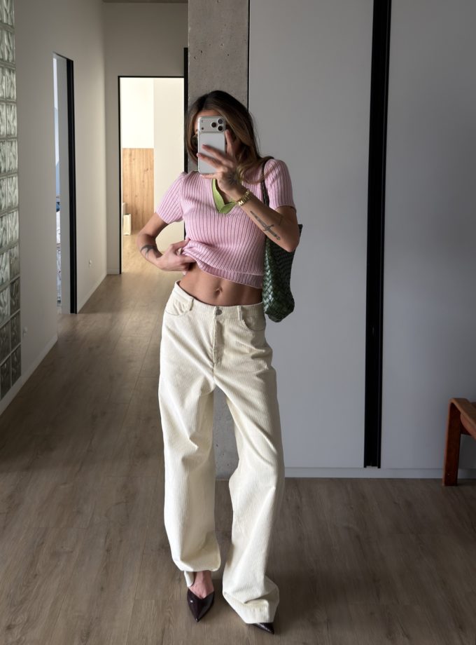 Брюки вільного крою з вельвету молочні THE LACE (TLA_00003852)