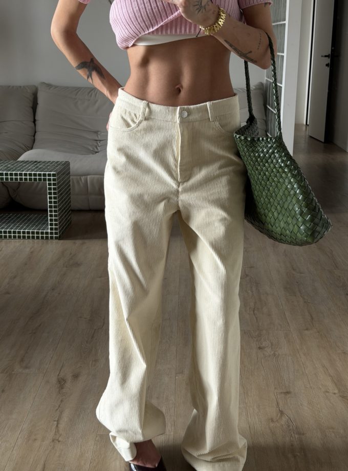 Брюки вільного крою з вельвету молочні THE LACE (TLA_00003852)