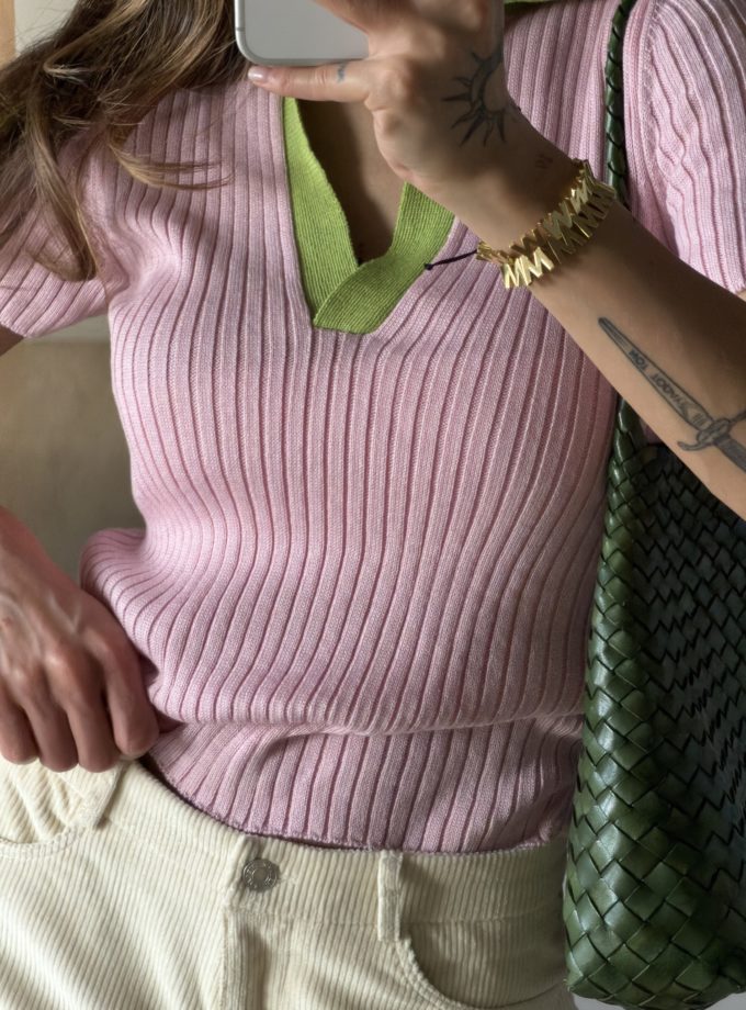 Жiночий джемпер поло рожевий з салатовою вставкою THE LACE (TLA_00003866)