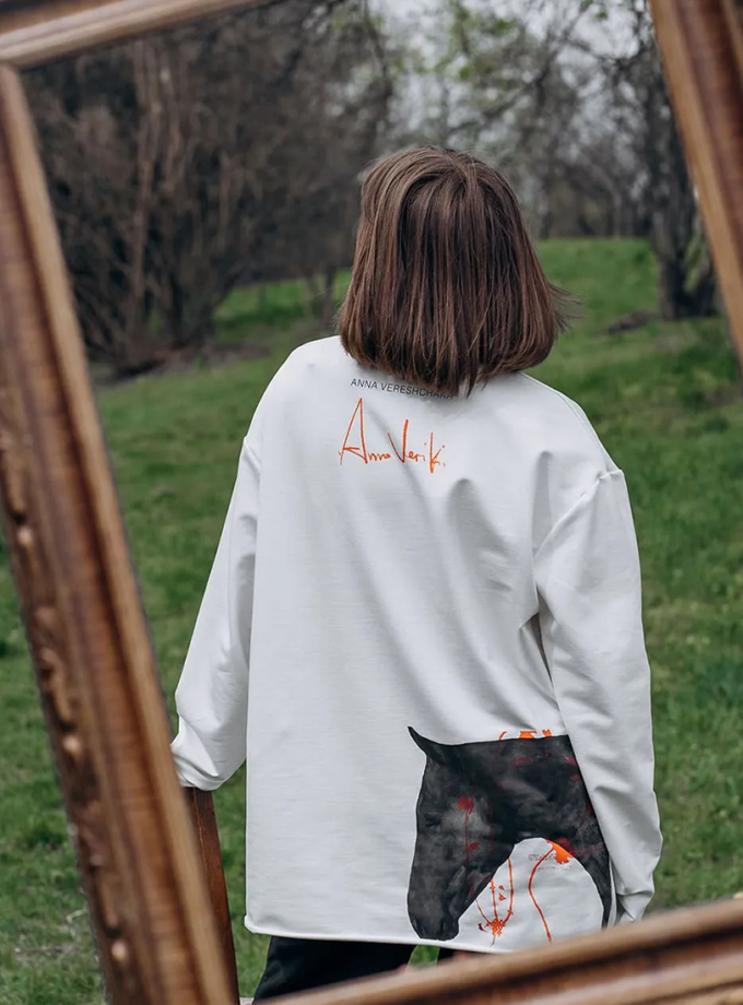 Лонгслів Коні 1 унісекс в білому кольорі FMK (FMK_long_koni)