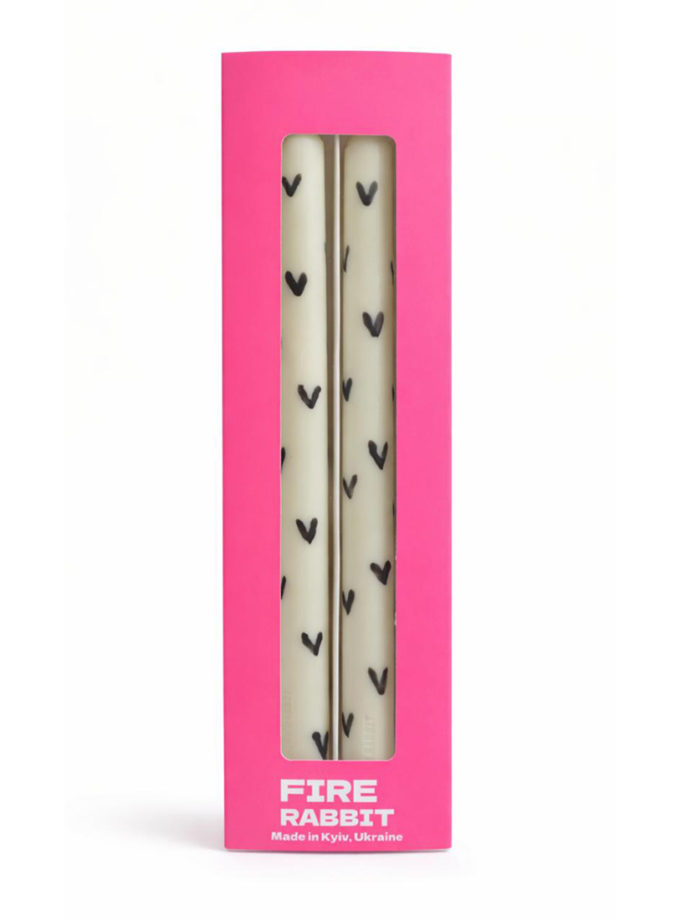 Набір 2-х свічок  Білі у чорне сердечко FIRE RABBIT (FR-00-141)