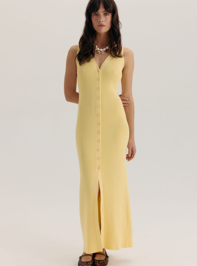 Трикотажний сарафан максі на ґудзиках лимонний THE LACE (TLA_00003019)