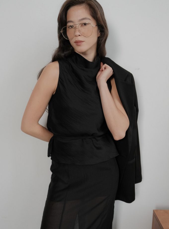 Топ із тенселу з тонким поясом чорний THE LACE (TLA_00003642)