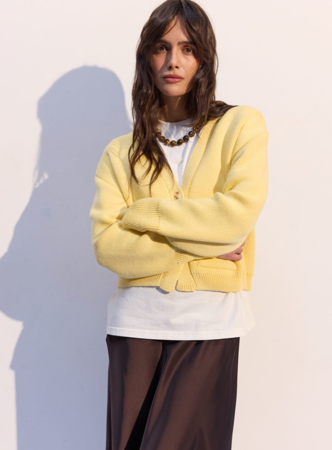 Кардиган трикотажний з кишенями лимонний THE LACE (TLA_00003713)