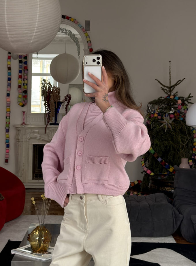 Кардиган трикотажний з кишенями рожевий THE LACE (TLA_00003786) - фото 9