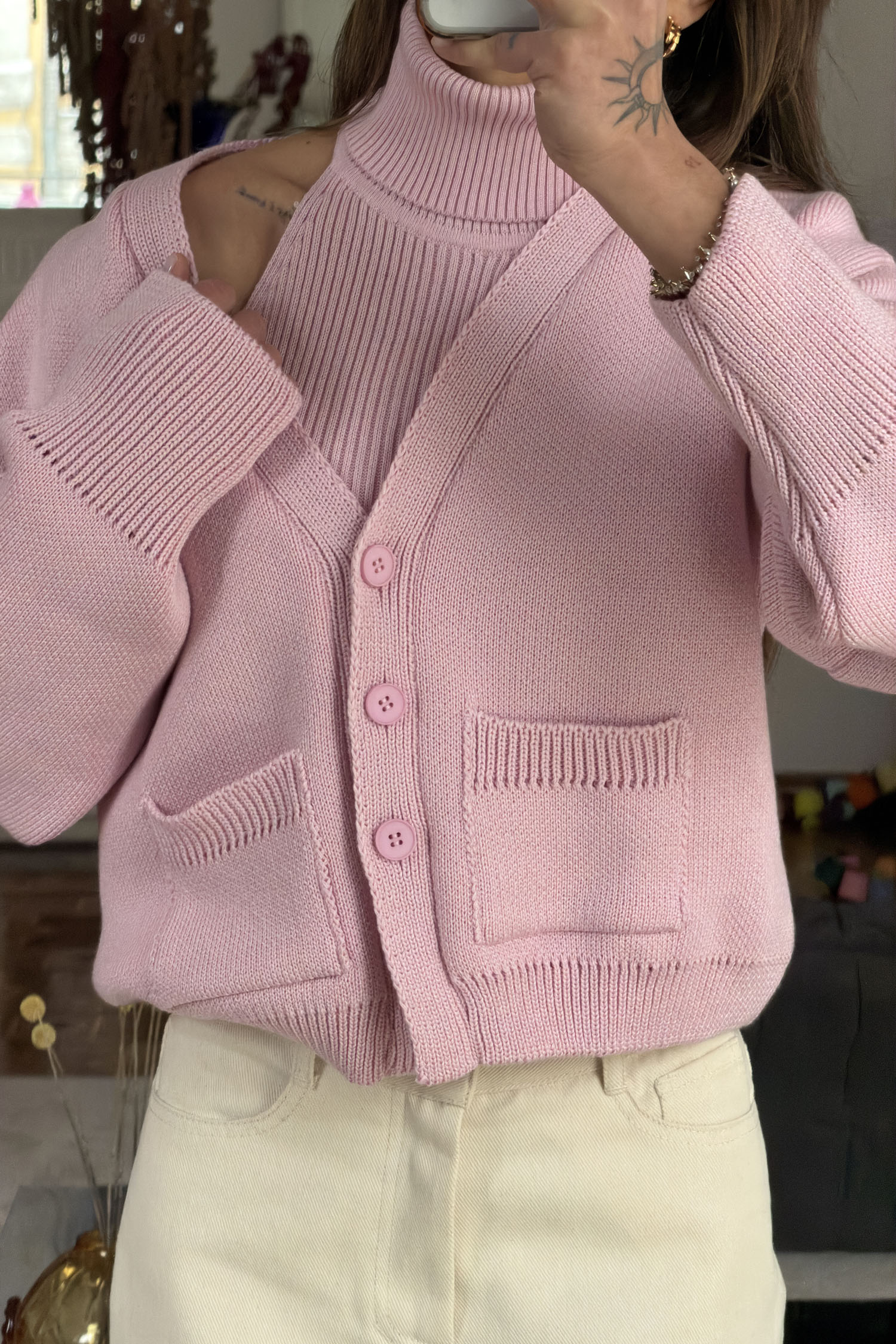 00003786-3 Кардиган трикотажний з кишенями рожевий THE LACE (TLA_00003786) - фото 3