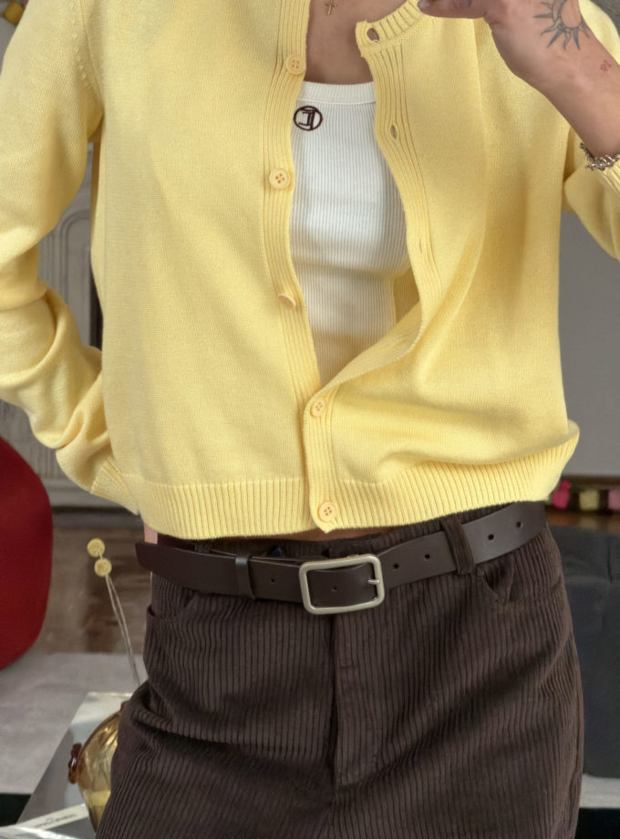 Трикотажний кардиган з круглим вирізом та вишивкою лимонний THE LACE (TLA_00003787)