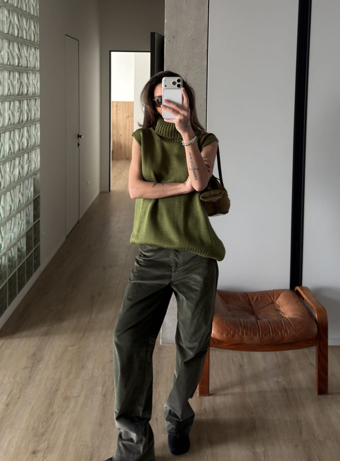 Жилет з напіввовни Olive green THE LACE (TLA_00003808)