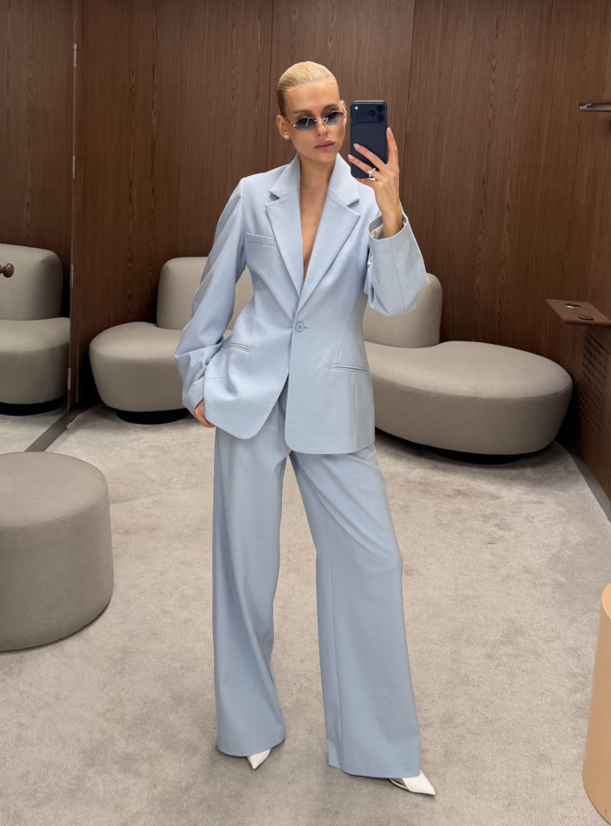 Брюки прямого крою з подвійними защипами блакитні THE LACE (TLA_00003812)