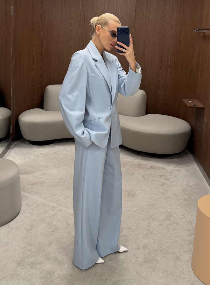 Брюки прямого крою з подвійними защипами блакитні THE LACE (TLA_00003812)