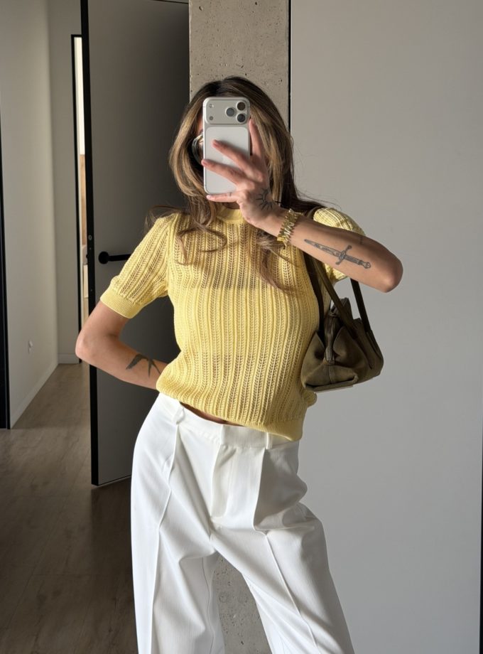 Джемпер ажурної в'язки лимонний THE LACE (TLA_00003867)