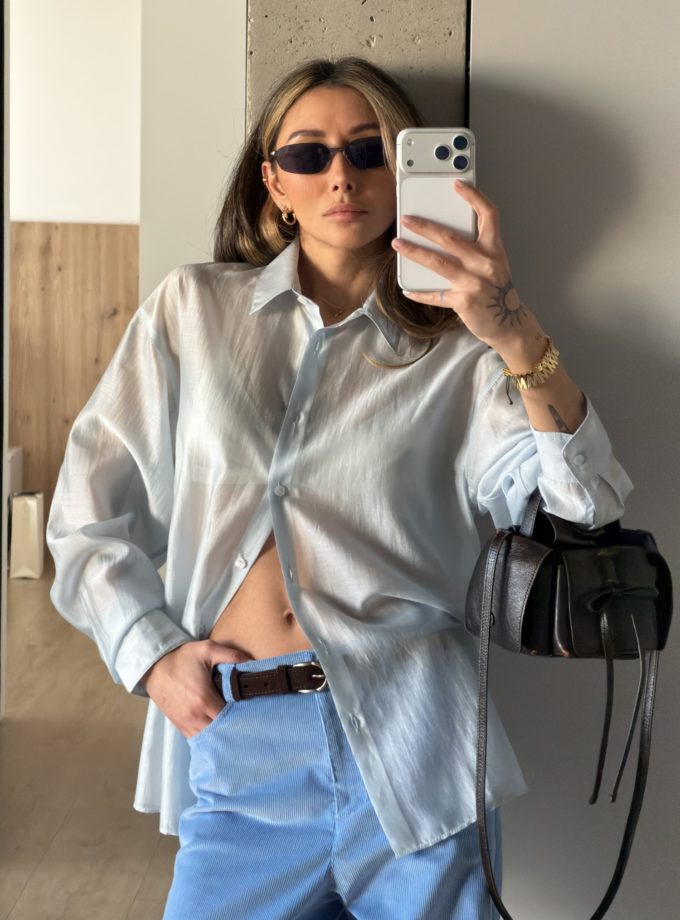 Сорочка вільного крою напівпрозора з тенселу Iced Blue THE LACE (TLA_00003874)